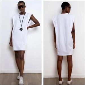 GRLFRND Sleeveless White Shoulder-Pad T-Shirt Dress